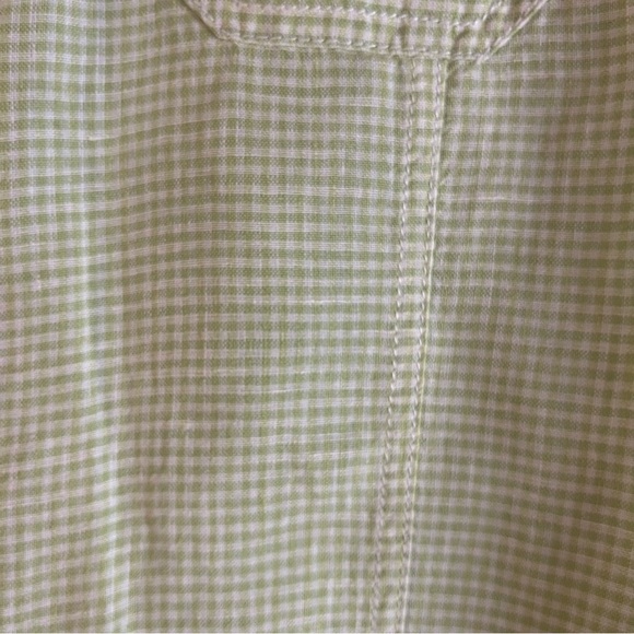 Chico's Light Green 100% Linen Gingham Button-Up Blouse Sz XL - Picture 8 of 9